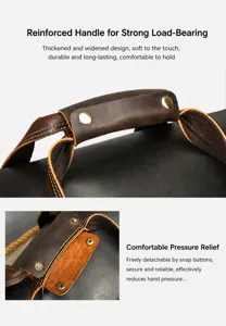 Men genuine leather travel duffel bag handle detail crazy horse leather replacement part