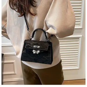 Bolso de mano negro para mujer elegante textura arrugada bolso de hombro de moda