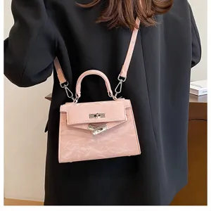 Bolso de mano Kelly rosa para mujer elegante bolso de hombro cruzado de cuero PU con asa superior