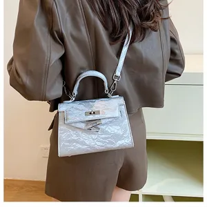 Bolso bandolera de mujer plateado metalizado arrugado elegante bolso de mano chic moda