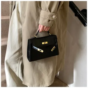 Femme sac à main en cuir verni noir sac poignée supérieure vintage élégant sac bandoulière