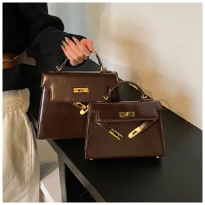Chic vintage femme cuir sac bandoulière élégant poignée kelly sac à main hiver mode nouveau