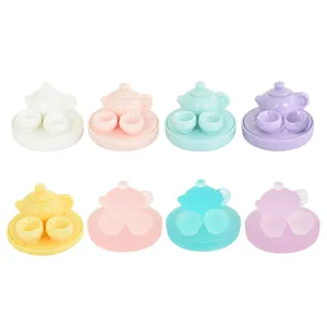 Miniatuur Hars Theeservies Voor Poppenhuis DIY Micro Landschap Miniatuur Theepot Kopjes Dienblad Set Lichtgevend Speelkeuken Accessoires