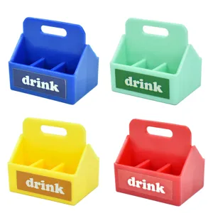 Lot de 4 paniers à boissons miniatures en bleu, vert, jaune et rouge décoratifs