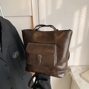 Elegante zaino multifunzionale e borsa a tracolla in pelle PU marrone vintage donna.