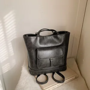 Zaino in pelle da donna casual elegante vintage grigio scuro borsa da viaggio quotidiana