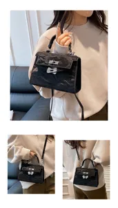 Bolso de mano texturizado para mujer estilo Kelly elegante bolso de hombro detalle vista