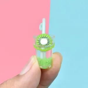 Detailed view of a miniature resin kiwi drink cup accessory for DIY crafts and phone cases