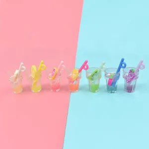 Group of colorful miniature resin fruit drink cups for DIY craft and phone case deco