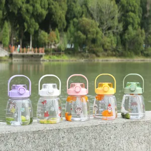 Portable large capacity plastic straw water cup for kids and students, multi-color option.