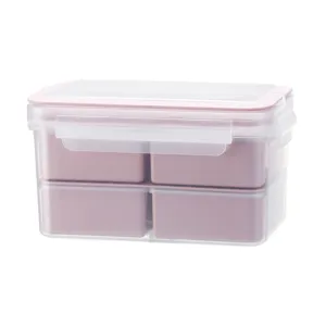 Tragbare rechteckige geteilte Lunchbox mit transparentem Deckel und Innenbehältern.