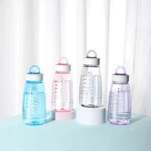 Grande capacità bottiglia d'acqua in plastica trasparente con manico e scala per sport