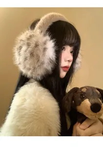 Cute winter fluffy leopard print earmuffs for women, warm plush ear warmers for cold weather.