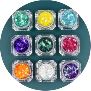 Set di nove barattoli di glitter iridescenti per nail art e trucco per gli occhi