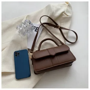 Bruine PU lederen handtas schoudertas detailweergave, chique casual tas voor dames