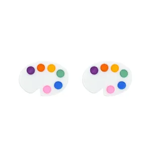 Pair of miniature white resin paint palettes with colorful dots for DIY crafts