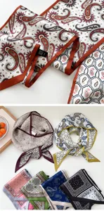 Pañuelo largo de seda con estampado de cachemira elegante accesorio versátil