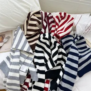 Bufanda chal de punto a rayas para mujer, cómodo abrigo exterior casual colorido otoño invierno.