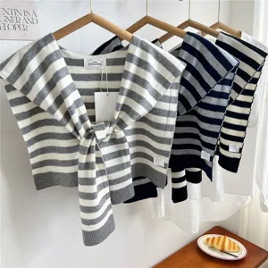 Chal de punto a rayas cuello falso mujeres moda suéter bufanda envoltura corbata ropa