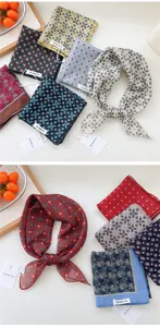 Cotton linen small square scarf vintage floral print fashion neckerchief for women 55cm