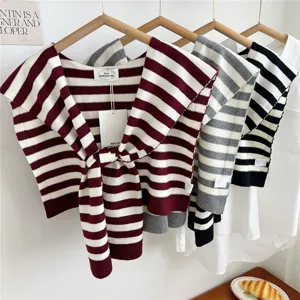 Mujer Bufanda Chal Tejido A Rayas Moda Bloque De Color Falso Cuello Decorativo Cálido