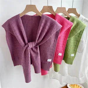 Solid Color Chain Knit Fake Collar Winter Warm Scarf Women Fashion Versatile Elegant Shawl Cape Neck Protector