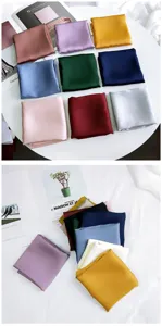 Solid color small square silk scarf for women, fashion versatile neckerchief hair band.