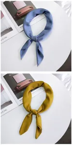 Korean style solid color silk scarf, elegant small square scarf for women, spring/autumn wear.