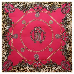 Luxury leopard print square silk scarf for women, 90x90cm elegant baroque chain design.