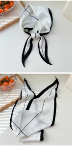 Black and white striped chic silk scarf stylish hair ribbon versatile neck accessory
