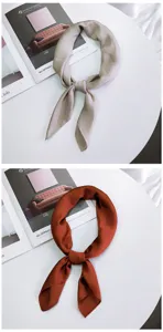 Solid color small square silk scarf for women, stylish neckerchief for spring and summer fashion.
