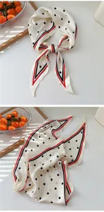 Chic polka dot silk scarf for women, elegant neckerchief and stylish hair accessory.