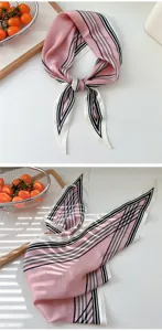 Chic pink and black striped silk scarf, elegant hair band or neck scarf for stylish women.