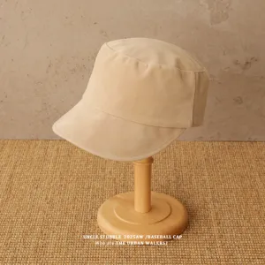 Beige suede flat top cadet cap, vintage autumn winter military hat for women stylish.
