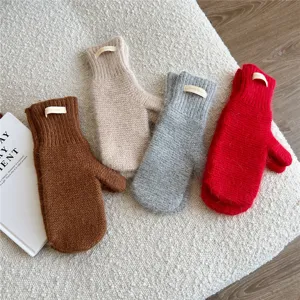 Women thick knitted mittens winter warm cute solid color mitten gloves soft fleece lined cozy