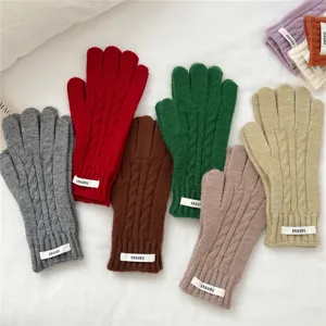 Women Winter Warm Knit Gloves Cute Striped Touch Screen Fingerless Mittens Casual Daily Outdoor Riding Cold Weather Gloves