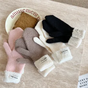 Mitones de punto cálidos de invierno para mujer, guantes suaves forrados de felpa en varios colores.