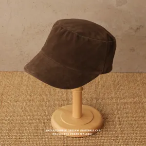 Brown suede flat cap for women, vintage autumn winter cadet hat, stylish retro british headwear.