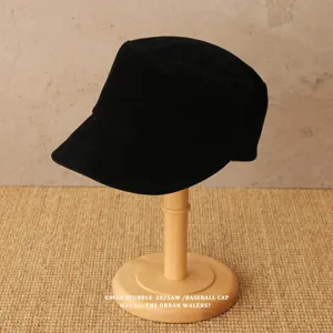 Black suede flat top hat for women, vintage retro newsboy cap, elegant British style headwear.