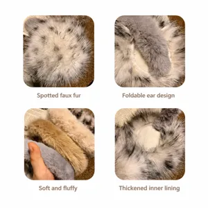 Winter warm leopard plush earmuffs for women, soft furry foldable ear warmers, cold-proof.
