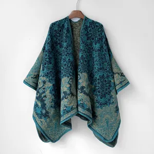 Dicker Strick Schal mit Paisley Muster ethnischer Stil winddichter Umhang eleganter Poncho