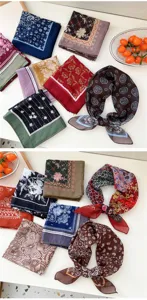 Women's 70cm square silk scarf vintage paisley floral neckerchief hair band fashion accessory
