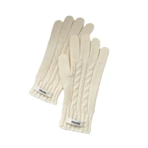 Women winter cable knit gloves warm cute solid color thick fleece lined mitts outdoor