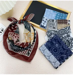 Paisley square scarf cotton linen spring summer headscarf retro bandana hair band neckerchief