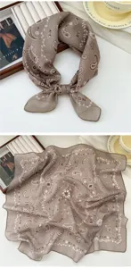 Detailed view of the 58cm cotton linen small square scarf with vintage paisley floral print.