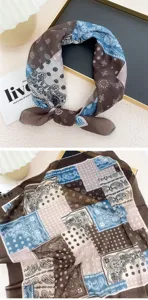 Paisley print square scarf vintage cotton linen neckerchief headband for women spring summer.