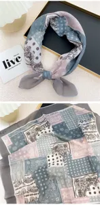 Paisley print square scarf women silk feel cotton linen hair band neckerchief decorative wrap