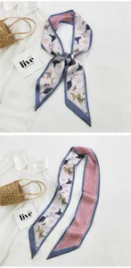 Foulard twilly floral en soie pour femme, long ruban pour cheveux, sac ou tour de cou.