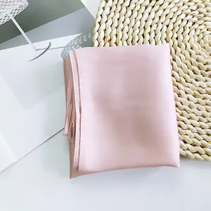 Pink small square silk scarf for women, versatile solid color spring summer neckerchief.