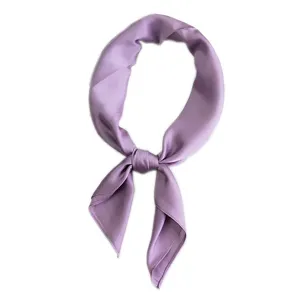 Elegant lavender silk square scarf for women, chic solid color hair band and neckerchief.